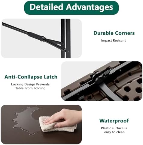 Folding Table 2 Pack, 6FT Heavy Duty Plastic Table with Handle, Foldable&Portable, Fold-in-Half Utility Tables, alternate