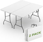 Folding Table 2 Pack, 8 FT Foldable Plastic Table with Carrying Handle, Heavy Duty Portable Fold-in-Half Utility