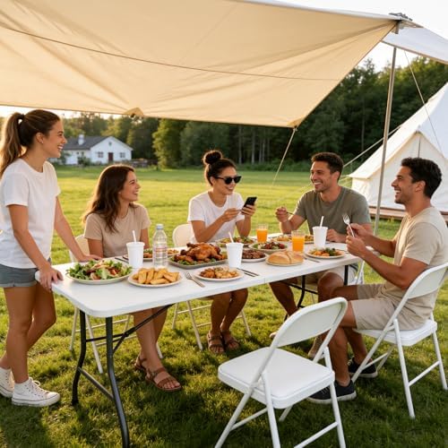 Folding Table 2 Pack, 8 FT Foldable Plastic Table with Carrying Handle, Heavy Duty Portable Fold-in-Half Utility, alternate