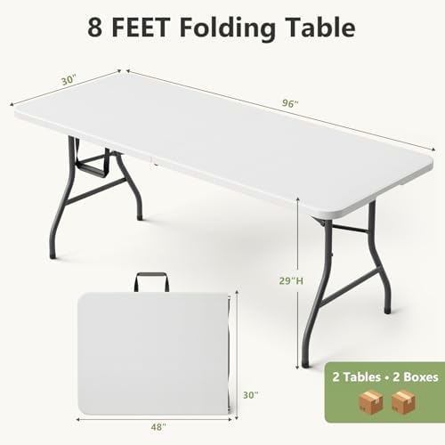 Folding Table 2 Pack, 8 FT Foldable Plastic Table with Carrying Handle, Heavy Duty Portable Fold-in-Half Utility, alternate