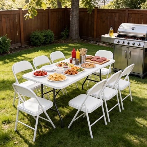 Folding Table 2 Pack, 8 FT Foldable Plastic Table with Carrying Handle, Heavy Duty Portable Fold-in-Half Utility, alternate
