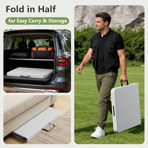 Folding Table 2 Pack, 8 FT Foldable Plastic Table with Carrying Handle, Heavy Duty Portable Fold-in-Half Utility, alternate