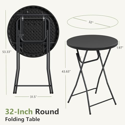 Folding Table, 32 Inch Foldable Cocktail Bar, High Top Round Folding Tables No Assembly, Portable Bistro &, alternate view 3