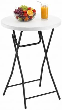 Folding Table,32 Inch Foldable Round, Bar Table Party High Top Table, White in White
