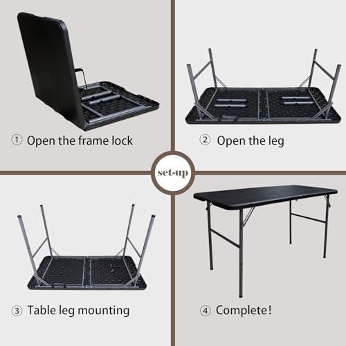 Folding Table 4 Foot Portable Folding Tables Heavy Duty Fold-in-Half Utility Table Small Indoor Outdoor Folding, alternate