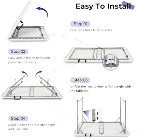 Folding Table 4 Foot, Portable Heavy Duty Plastic Utility Table, White in White, alternate view 5