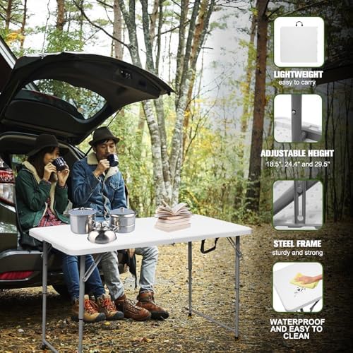 Folding Table 4 Foot, Portable Heavy Duty Plastic Utility Table, White in White, alternate view 6