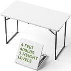 Folding Table, 4 FT Foldable Plastic Table with Adjustable Height, Heavy Duty Fold in Half Utility Table