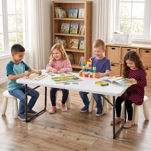 Folding Table, 4 FT Foldable Plastic Table with Adjustable Height, Heavy Duty Fold in Half Utility Table, alternate view 2