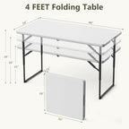 Folding Table, 4 FT Foldable Plastic Table with Adjustable Height, Heavy Duty Fold in Half Utility Table, alternate view 3