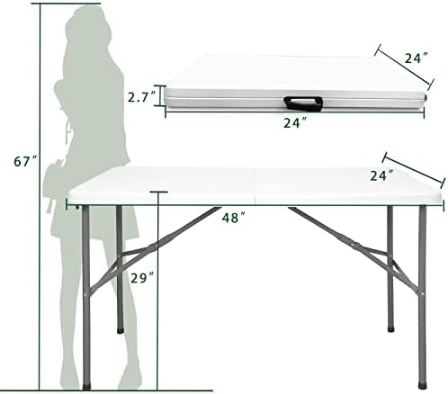 Folding Table 4ft Heavy Duty Folding Tables Indoor Outdoor Plastic Dining Table Portable Folding Square Card, alternate view