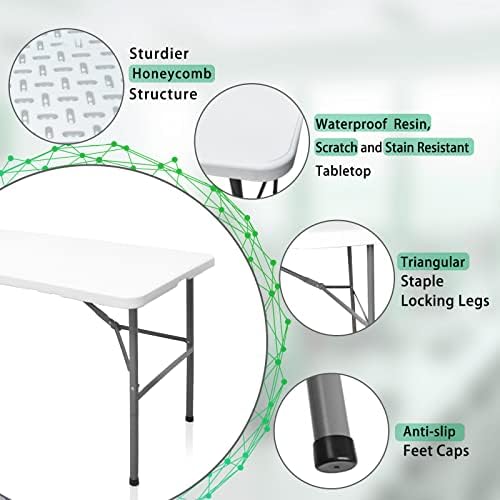 Folding Table 4ft Heavy Duty Folding Tables Indoor Outdoor Plastic Dining Table Portable Folding Square Card, alternate view