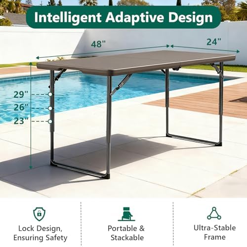 Folding Table 4FT Heavy Duty Plastic Table with Handle, Foldable&Portable, Fold-in-Half Utility Tables for, alternate view 2
