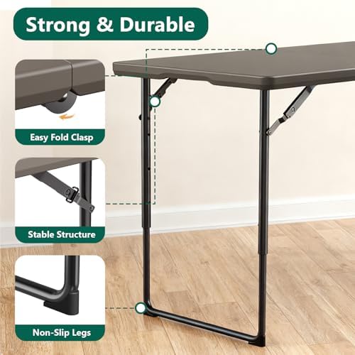 Folding Table 4FT Heavy Duty Plastic Table with Handle, Foldable&Portable, Fold-in-Half Utility Tables for, alternate view 3