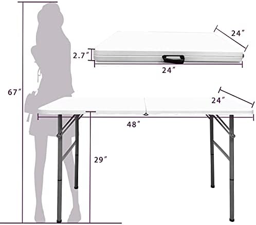 Folding Table,4ft Indoor Outdoor Heavy Duty Portable Folding Square Plastic Dining Table w/Handle, Lock for, alternate view 3