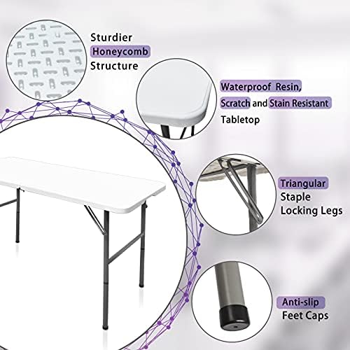 Folding Table,4ft Indoor Outdoor Heavy Duty Portable Folding Square Plastic Dining Table w/Handle, Lock for, alternate view 6