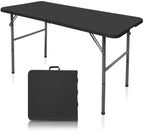 Folding Table,4ft Indoor Outdoor Heavy Duty Portable Folding Square Plastic Dining Table w/Handle (Balck)