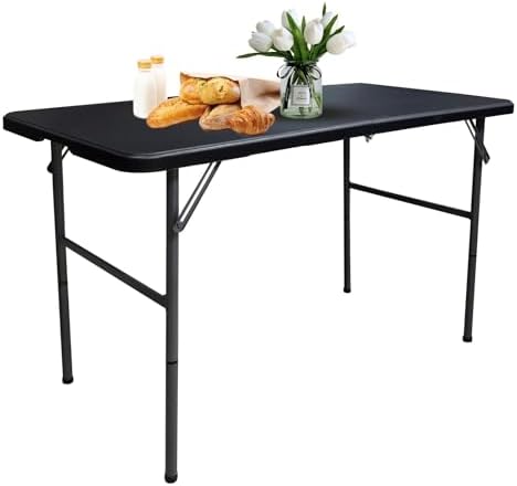 Folding Table,4ft Indoor Outdoor Heavy Duty Portable Folding Square Plastic Dining Table w/Handle (Balck), alternate view 3