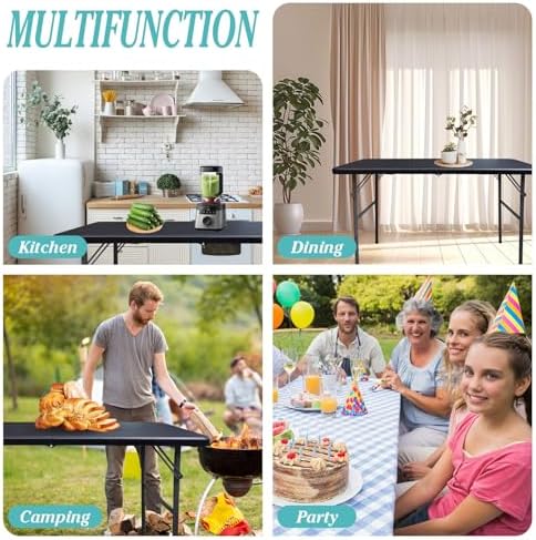 Folding Table,4ft Indoor Outdoor Heavy Duty Portable Folding Square Plastic Dining Table w/Handle (Balck), alternate view 4