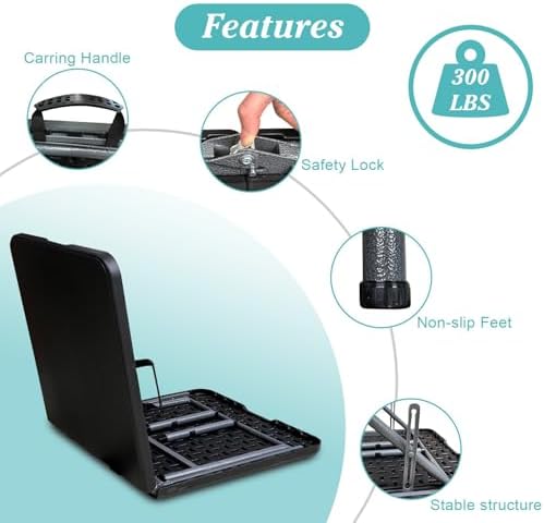Folding Table,4ft Indoor Outdoor Heavy Duty Portable Folding Square Plastic Dining Table w/Handle (Balck), alternate view 5