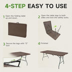 Folding Table 6 Foot, HDPE Wood Grain Pattern, Heavy Duty 600 lbs Capacity, Sturdy Design with Safety Lock, alternate view 7