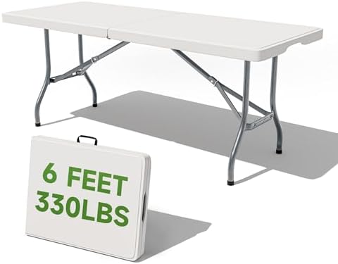 Folding Table 6 Foot - Heavy Duty 330LBS Capacity, Sturdy & Foldable Design with Safety Lock - Portable Tables