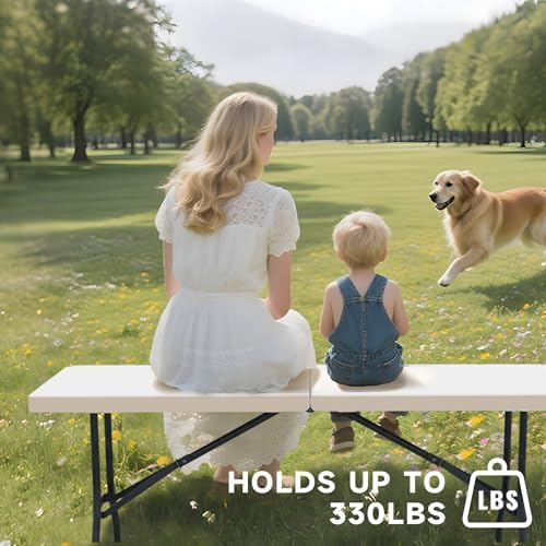 Folding Table 6 Foot - Heavy Duty 330LBS Capacity, Sturdy & Foldable Design with Safety Lock - Portable Tables, alternate