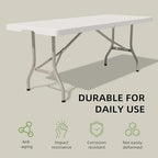 Folding Table 6 Foot - Heavy Duty 330LBS Capacity, Sturdy & Foldable Design with Safety Lock - Portable Tables, alternate