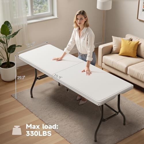 Folding Table 6 Foot - Heavy Duty 330LBS Capacity, Sturdy & Foldable Design with Safety Lock - Portable Tables, alternate