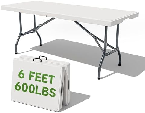 Folding Table 6 Foot - Heavy Duty 600LBS Capacity, Sturdy & Foldable Design with Safety Lock - Portable Tables