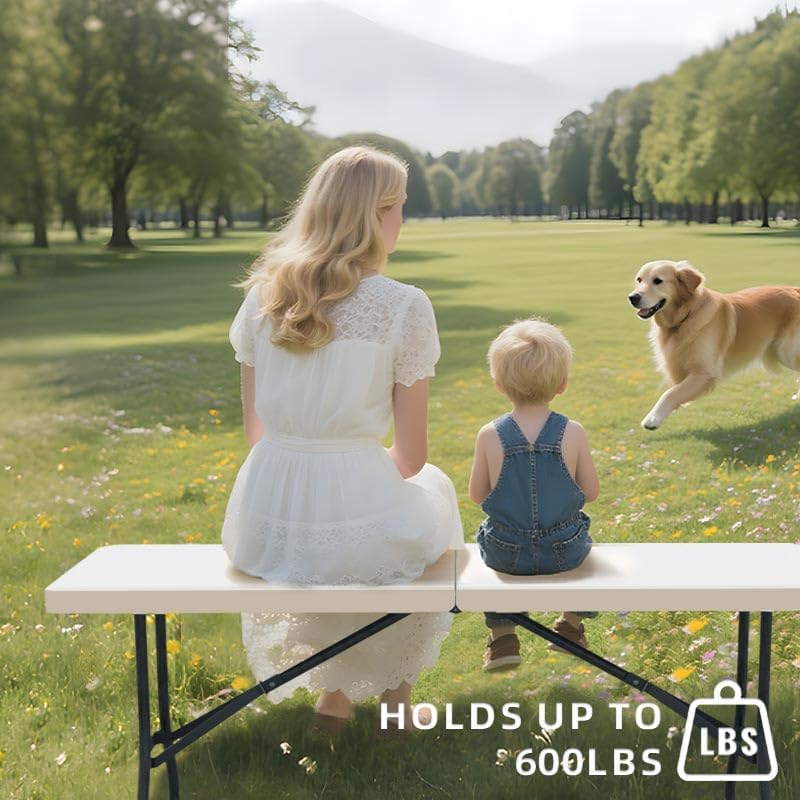 Folding Table 6 Foot - Heavy Duty 600LBS Capacity, Sturdy & Foldable Design with Safety Lock - Portable Tables, alternate