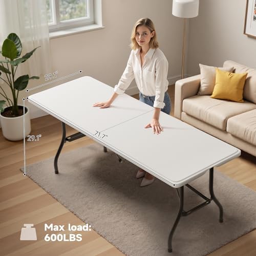 Folding Table 6 Foot - Heavy Duty 600LBS Capacity, Sturdy & Foldable Design with Safety Lock - Portable Tables, alternate