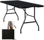 Folding Table 6ft, Foldable Table with Built in Handle & Steel Legs, Smooth HDPE Tabletop, Heavy Duty Folding