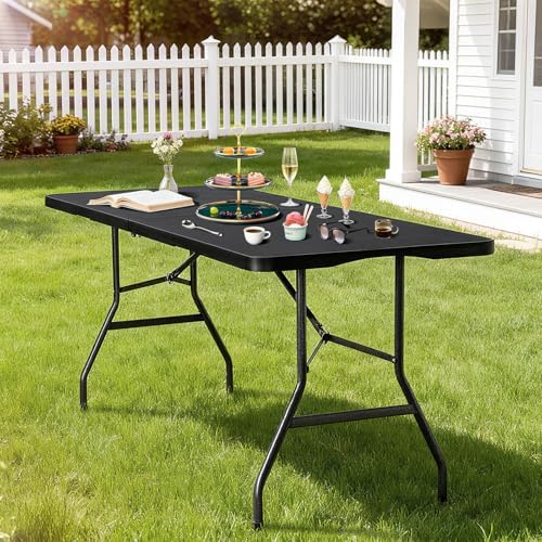 Folding Table 6ft, Foldable Table with Built in Handle & Steel Legs, Smooth HDPE Tabletop, Heavy Duty Folding, alternate view