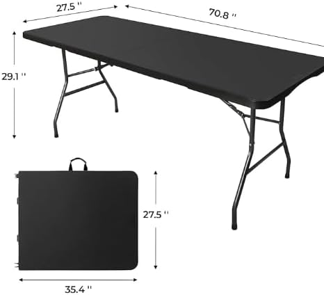 Folding Table 6ft, Foldable Table with Built in Handle & Steel Legs, Smooth HDPE Tabletop, Heavy Duty Folding, alternate view