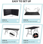 Folding Table 6ft, Foldable Table with Built in Handle & Steel Legs, Smooth HDPE Tabletop, Heavy Duty Folding, alternate view