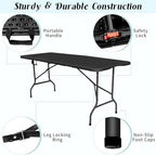 Folding Table 6ft, Foldable Table with Built in Handle & Steel Legs, Smooth HDPE Tabletop, Heavy Duty Folding, alternate view