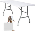 Folding Table 6ft, Foldable Table with Built in Handle & Steel Legs, Smooth HDPE Tabletop, Heavy Duty Folding