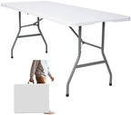Folding Table 6ft, Foldable Table with Built in Handle & Steel Legs, Smooth HDPE Tabletop, Heavy Duty Folding