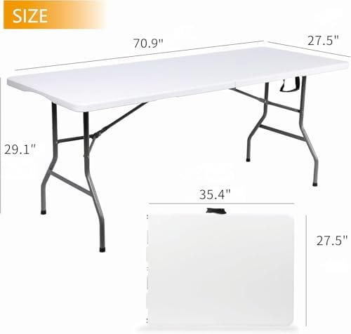 Folding Table 6ft, Foldable Table with Built in Handle & Steel Legs, Smooth HDPE Tabletop, Heavy Duty Folding, alternate view