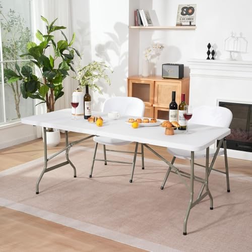 Folding Table 6ft, Heavy-Duty 500lbs Weight Capacity Foldable Table with HDPE Top & Steel Legs, Portable 6 Foot, alternate