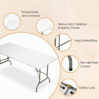 Folding Table 6ft, Heavy-Duty 500lbs Weight Capacity Foldable Table with HDPE Top & Steel Legs, Portable 6 Foot, alternate