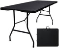 Folding Table 6ft, Heavy Duty Plastic Fold-in-Half Utility Table, Black in Black