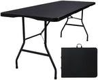 Folding Table 6ft, Heavy Duty Plastic Fold-in-Half Utility Table, Black in Black