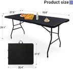 Folding Table 6ft, Heavy Duty Plastic Fold-in-Half Utility Table, Black in Black, alternate view 3