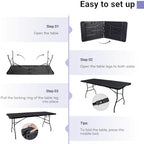 Folding Table 6ft, Heavy Duty Plastic Fold-in-Half Utility Table, Black in Black, alternate view 6