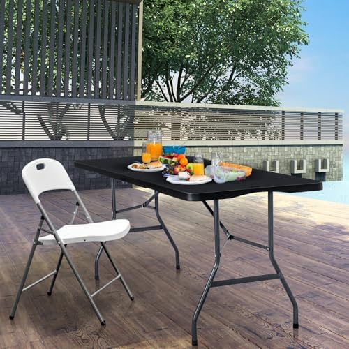 Folding Table 6ft, Heavy Duty Plastic Fold-in-Half Utility Table, Black in Black, alternate view 7