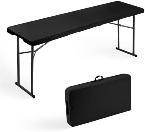 Folding Table 6FT Narrow Portable Plastic Heavy Duty Table, Black in Black
