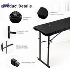Folding Table 6FT Narrow Portable Plastic Heavy Duty Table, Black in Black, alternate view 4