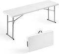 Folding Table 6FT Narrow Portable Plastic Heavy Duty Table, White in White